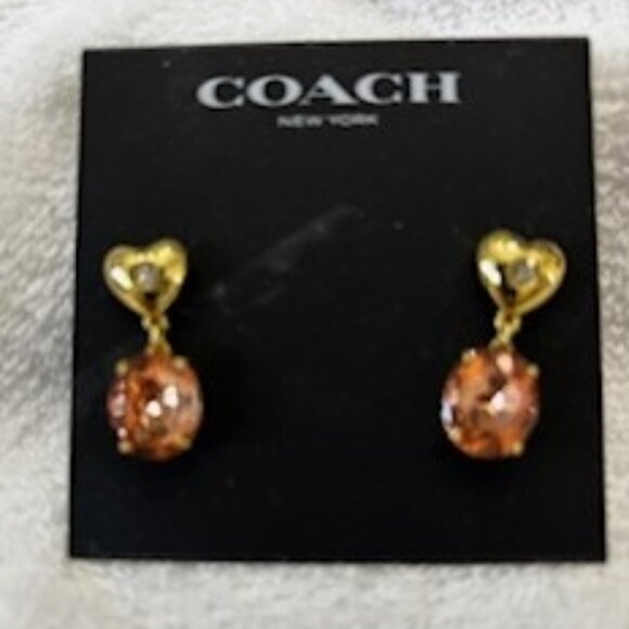 Coach gold heart with rhinestone and pink oval drop stone NWT - Picture 1 of 4